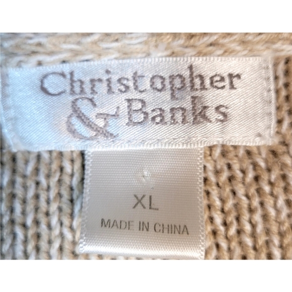 Christopher & Banks Knit Tan Cardigan Sweater Size XL Single Button Large Collar - Picture 7 of 11